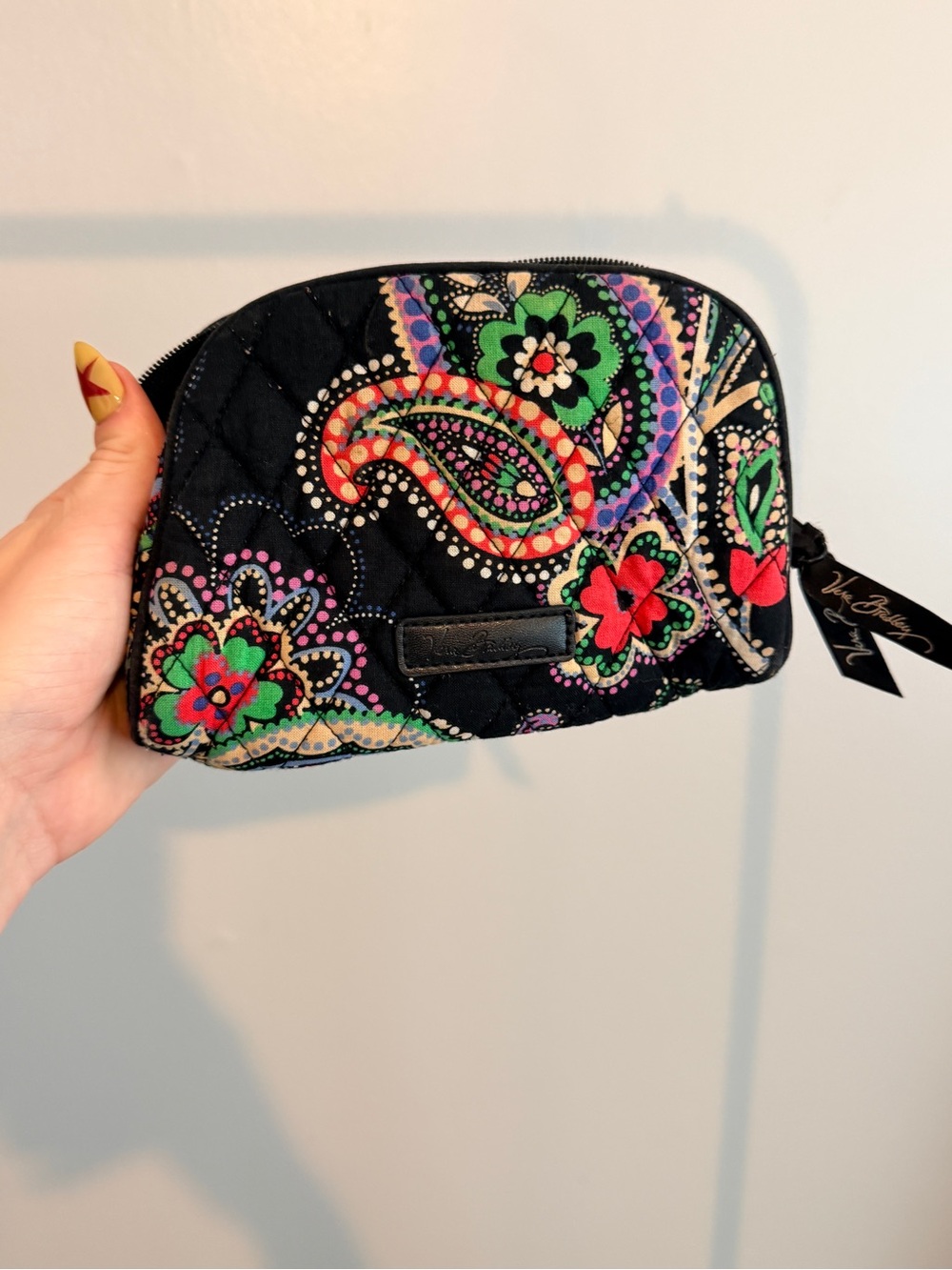 Vera Bradley Black Quilted Cosmetic Pouch with Multicolor Paisley